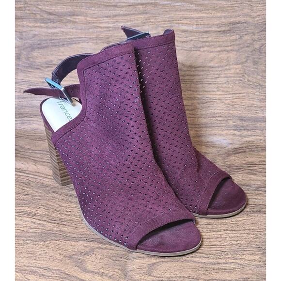 Francesca's ELAINE Open Toe Heel Buckle Ankle Sandles Deep Red Wine Size 8 - Picture 1 of 8
